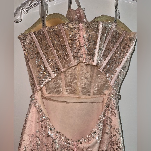 Sherri Hill light pink corset top sheer formal sequined dress style# 54919 - Picture 5 of 9